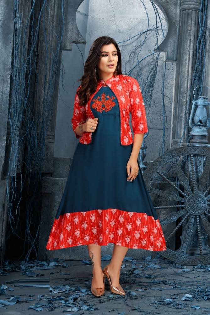 Beauty Queen Aanya Fancy Wear Rayon Kurti With Jacket Collection